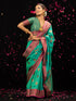 Vintage Opulence Green & Fuchsia Paithani Silk Saree with Blouse Fabric
